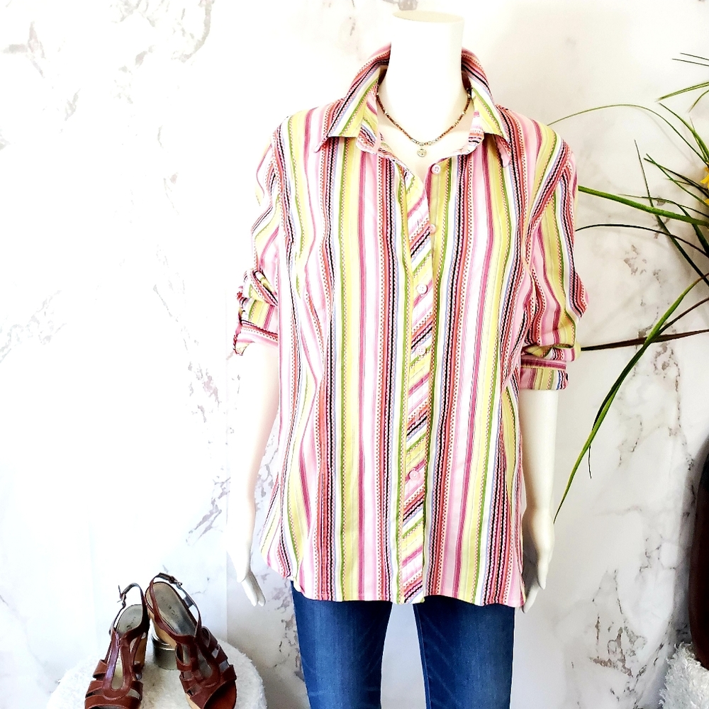 Lane Bryant colorful crisp button front shirt - Picture 3 of 6